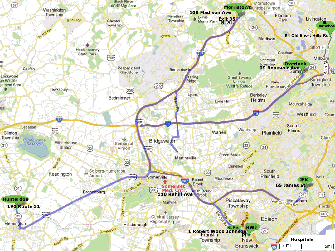 North Central New Jersey Hopsitals, Somerset Medical Center, Robert Wood Johnson University Hospital, JFK, Overlook, Morristown  Medical Center
